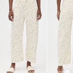 Le Jean Floral Straight-Leg Jeans in Cream with Green Print